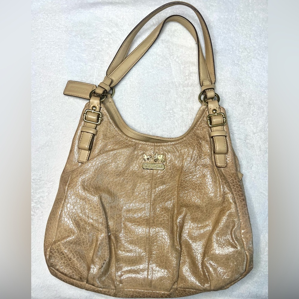 Coach Shimmer Gold Tan Shoulder Bag